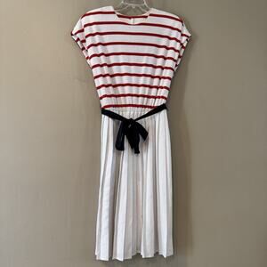 VTG Nautical Dress 10 Red White Candy Stripe Americana Pleated‎ Button Back USA
